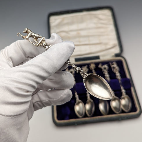 約 1920 年瑞士古董人物雕刻 800 銀咖啡湯匙 6 件套